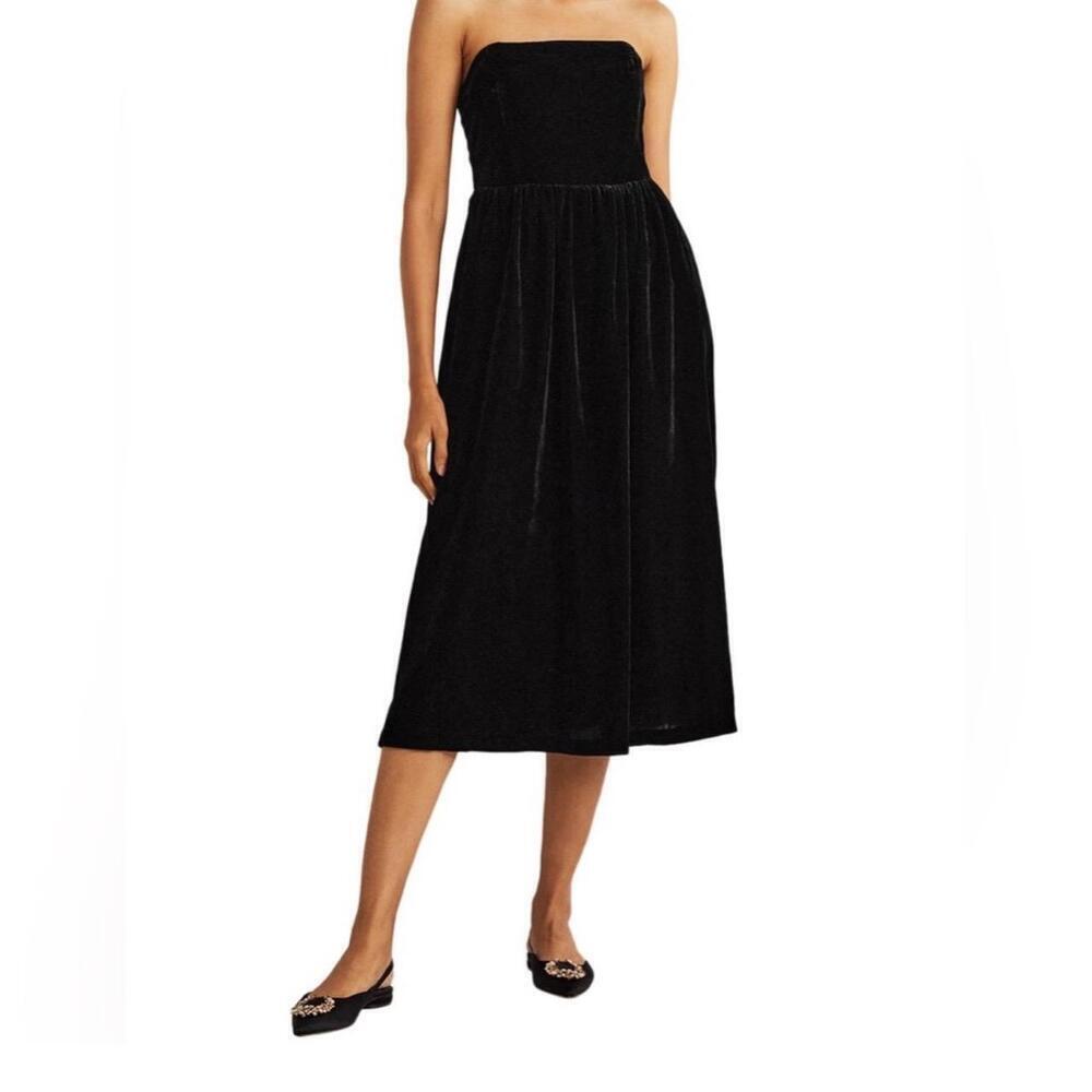 Nwt Boden Black Velvet Strapless Midi Corset Elegant Party Dress Size 8p